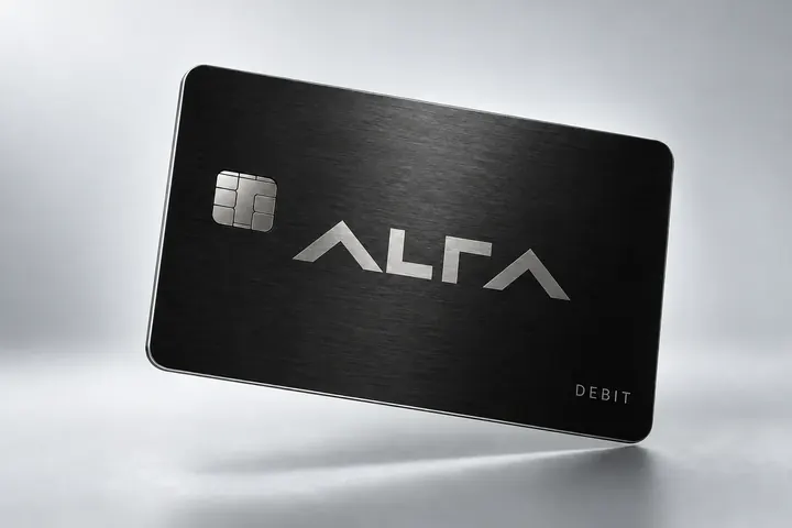 ALFA Debit concept card with a centred ALFA logo